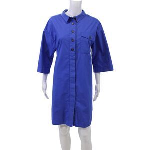 Chloe Stora Womens Cotton Long Sleeve Button Down Shirt Dress Blue Size 36